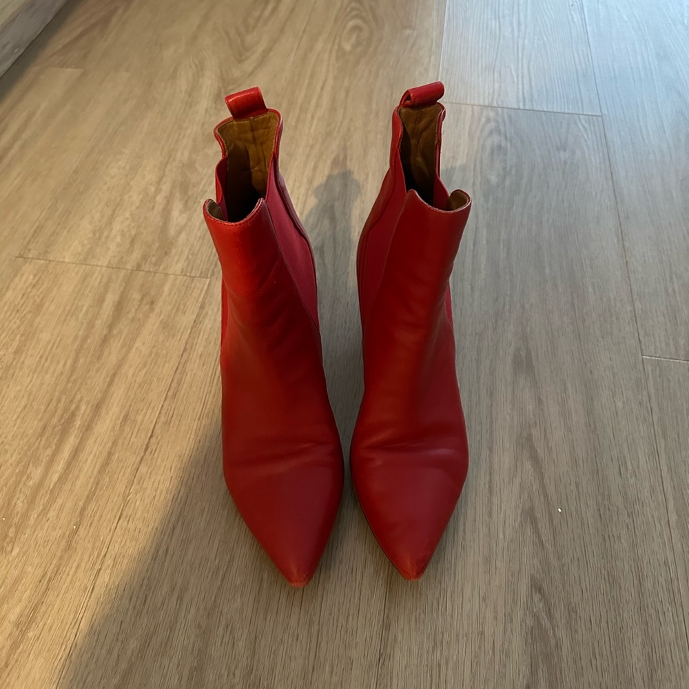 Veronica Beard red heeled booties